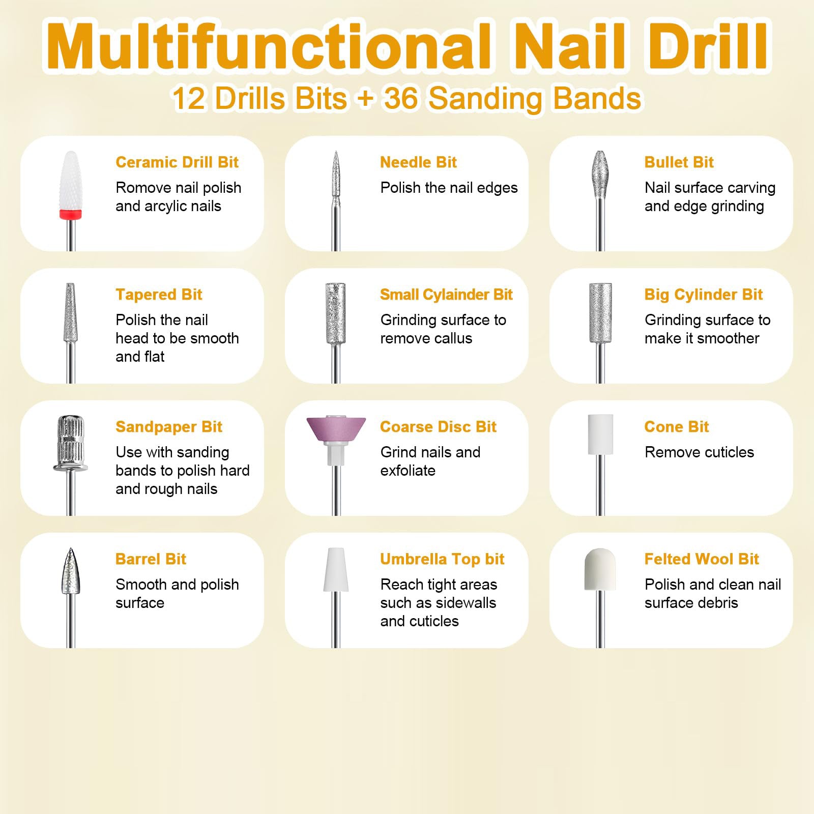 White Cordless Electric Nail Drill Kit - Portable Manicure Pedicure Polisher with 12 Bits - Image 4
