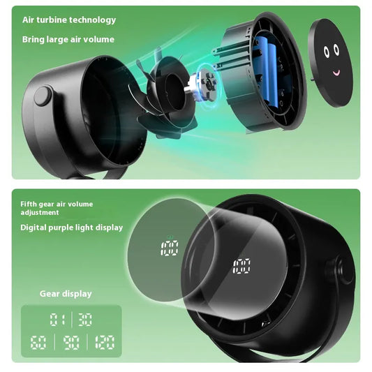 Black Portable Stroller Fan with LED Display - Bladeless Safety Clip-On Fan for Baby & Desk (4000mAh, 360 degree Rotation) - Image 2