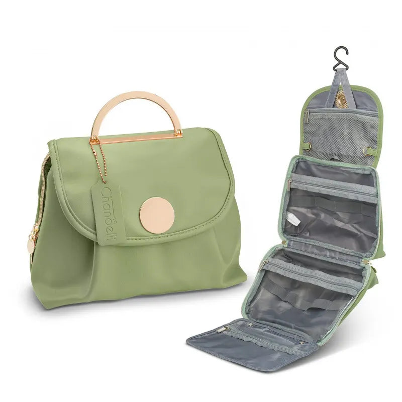 Green Water-Resistant Travel Toiletry Bag with Hook - Foldable Cosmetic Organizer for Men & Women