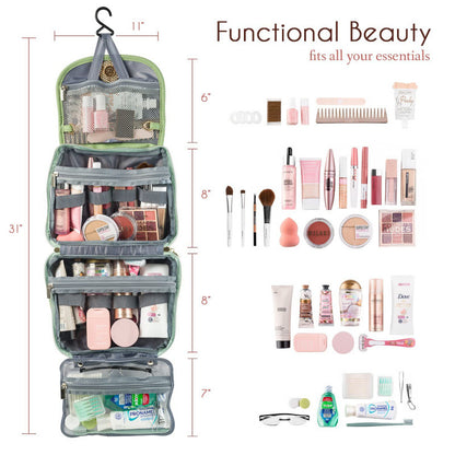 Red Water-Resistant Travel Toiletry Bag with Hook - Foldable Cosmetic Organizer for Men & Women - Image 2