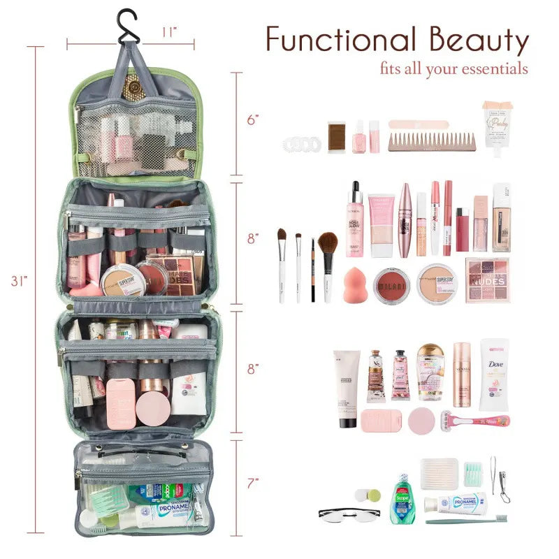 Red Water-Resistant Travel Toiletry Bag with Hook - Foldable Cosmetic Organizer for Men & Women - Image 2