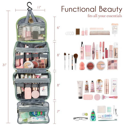 Red Water-Resistant Travel Toiletry Bag with Hook - Foldable Cosmetic Organizer for Men & Women - Image 2