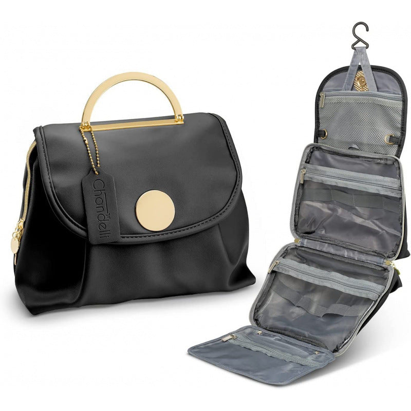 Black Water-Resistant Travel Toiletry Bag with Hook - Foldable Cosmetic Organizer for Men & Women
