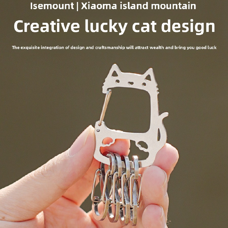 2-Pcs Lucky Cat Stainless Steel Keychain with S-Hooks - Durable & Portable Multi-Tool EDC Clip - Image 3