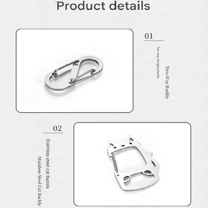 2-Pcs Lucky Cat Stainless Steel Keychain with S-Hooks - Durable & Portable Multi-Tool EDC Clip - Image 5