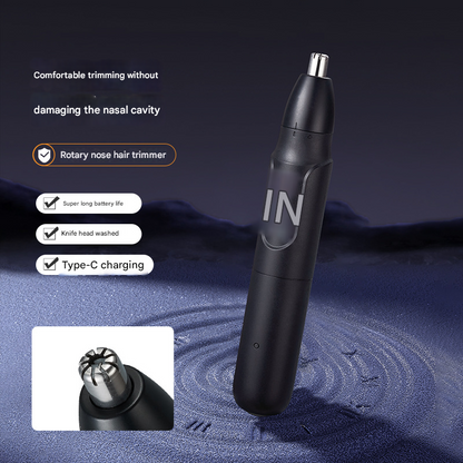 Black Rechargeable Electric Nose Hair Trimmer - Painless Eyebrow & Ear Hair Removal Clipper with Type-C Charging - Image 2