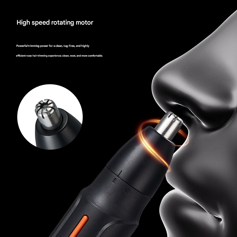 Black Rechargeable Electric Nose Hair Trimmer - Painless Eyebrow & Ear Hair Removal Clipper with Type-C Charging - Image 3