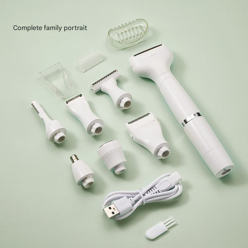 White 7-in-1 Multifunctional Electric Shaver for Women - USB Rechargeable Painless Hair Removal Epilator with Washable Heads for Face, Body & Eyebrows - Image 3