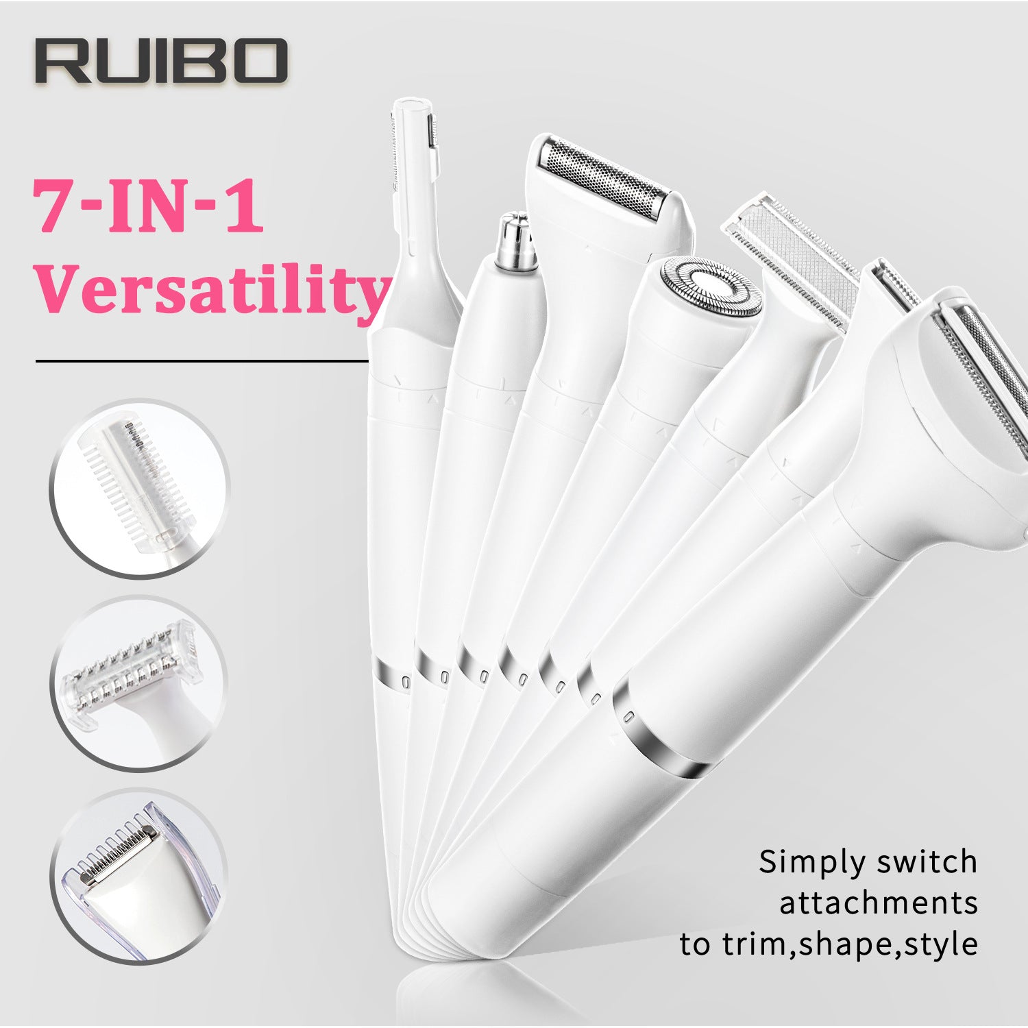 Black 7-in-1 Multifunctional Electric Shaver for Women - USB Rechargeable Painless Hair Removal Epilator with Washable Heads for Face, Body & Eyebrows - Image 4