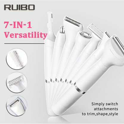 Black 7-in-1 Multifunctional Electric Shaver for Women - USB Rechargeable Painless Hair Removal Epilator with Washable Heads for Face, Body & Eyebrows - Image 4