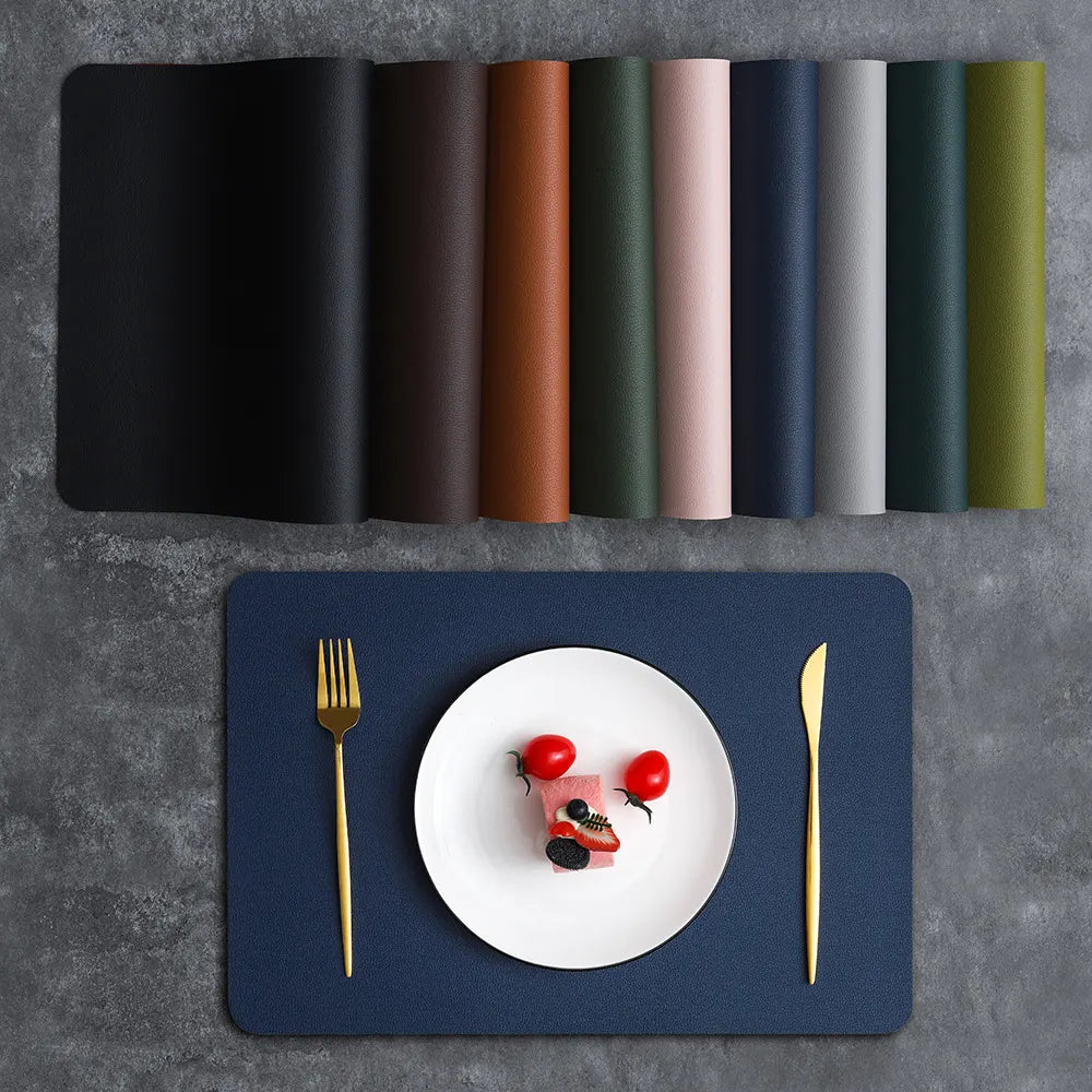 2-PCS Green and grey PVC Double-Sided Lychee Texture Table Mat - Waterproof, Heat-Resistant & Easy to Clean for Home and Hotel Use - Image 2