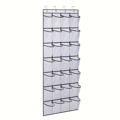 White 28-Pocket Over-the-Door Shoe Organizer with Breathable Mesh – Wall Hanging Storage Bag for Shoes, Boots, and Accessories