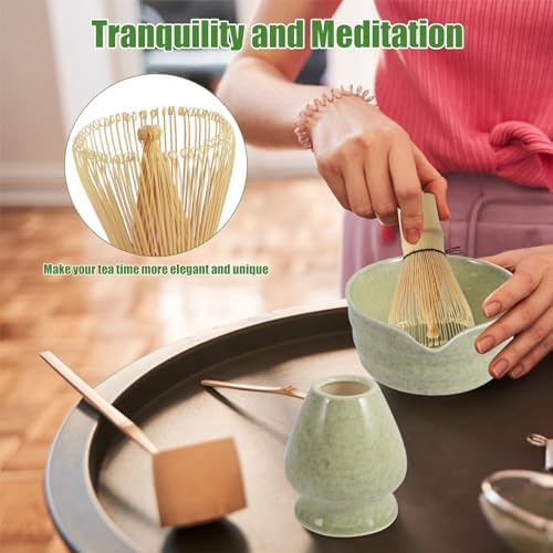 Blue and white Complete Matcha Tea Ceremony Set - 4-Piece Japanese Traditional Whisk, Bowl, Whisk Holder & Scoop for Authentic Preparation at Home - Image 4