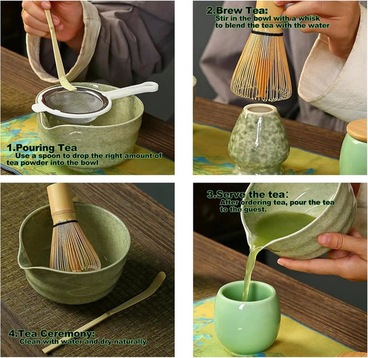 Black Complete Matcha Tea Ceremony Set - 4-Piece Japanese Traditional Whisk, Bowl, Whisk Holder & Scoop for Authentic Preparation at Home - Image 3