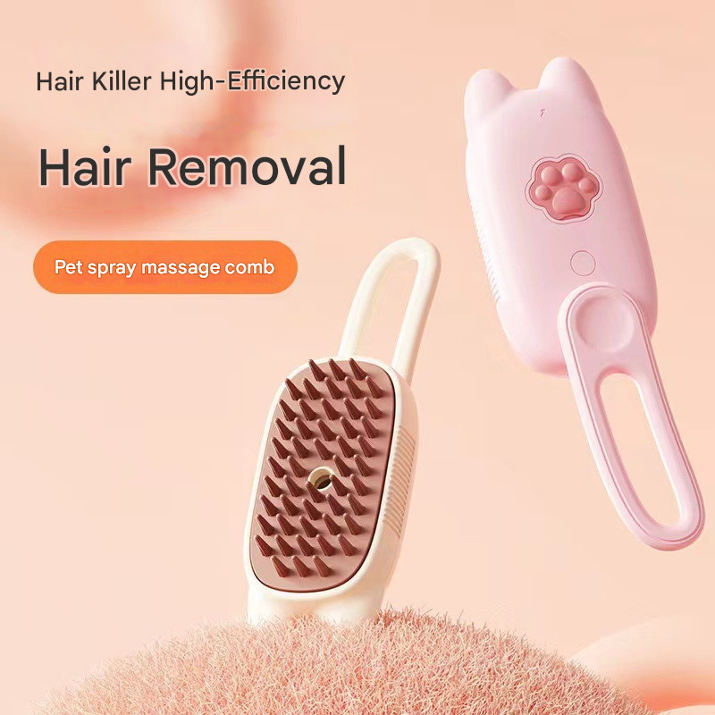 Pink Pet Spray Grooming Brush - 3-in-1 Steam Dematting Comb with Nano Mist for Cats & Dogs - Anti-Flying Hair & Massage - Image 2