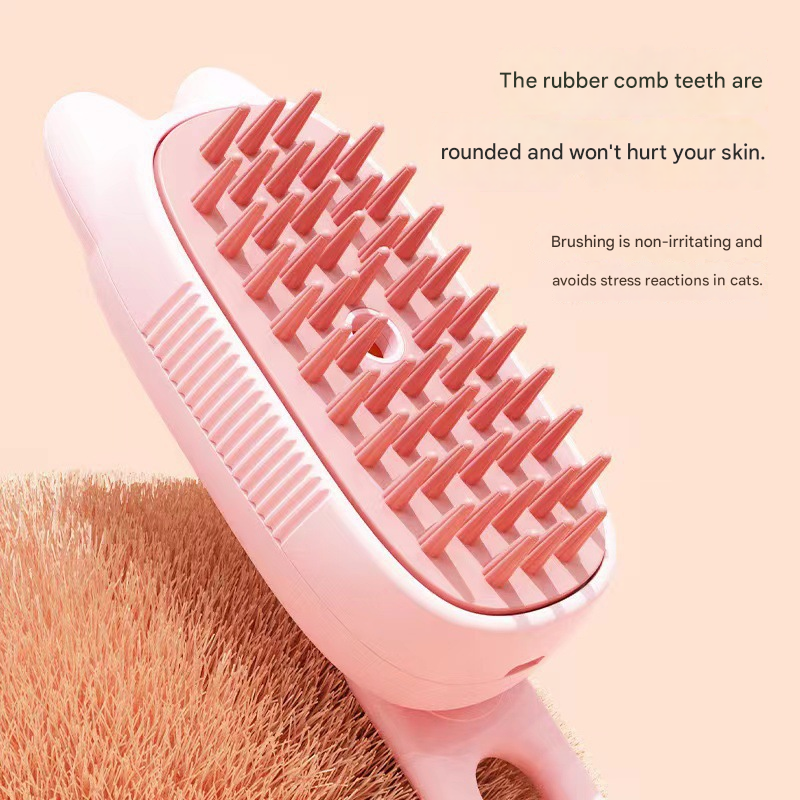Pink Pet Spray Grooming Brush - 3-in-1 Steam Dematting Comb with Nano Mist for Cats & Dogs - Anti-Flying Hair & Massage - Image 4