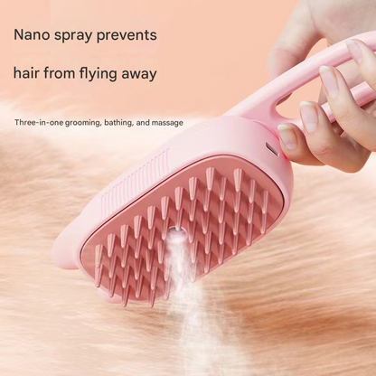 Beige Pet Spray Grooming Brush - 3-in-1 Steam Dematting Comb with Nano Mist for Cats & Dogs - Anti-Flying Hair & Massage - Image 3