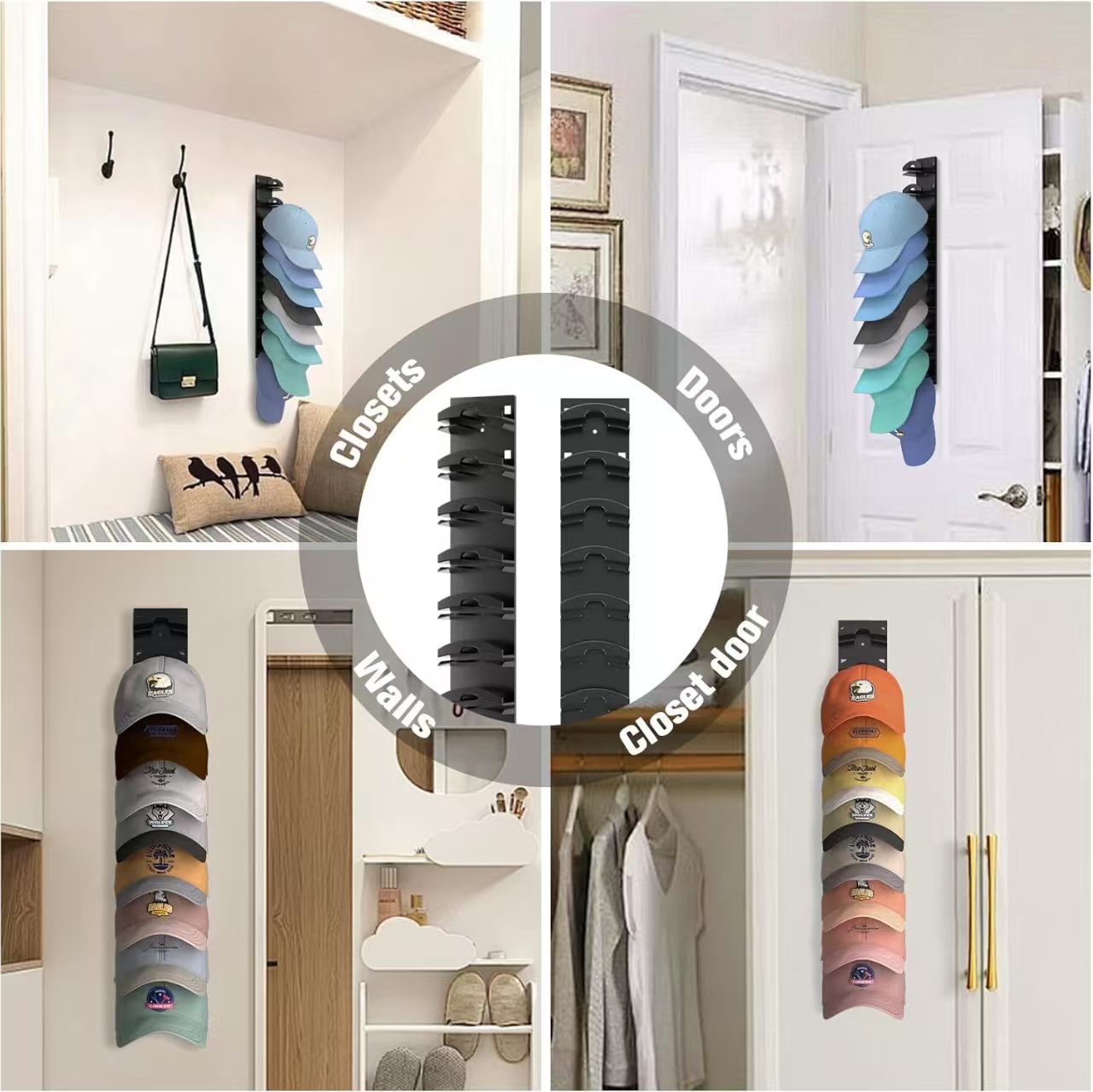 White Hat Organizer for Baseball Caps - Multi-Layer Wall Mounted Cap Rack for Space-Saving Storage - Image 4