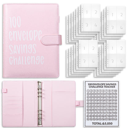 Pink 100 Envelope Savings Challenge Binder - A5 Budget Planner & Money Organizer with Zipper Pockets - Perfect for Couples & Families