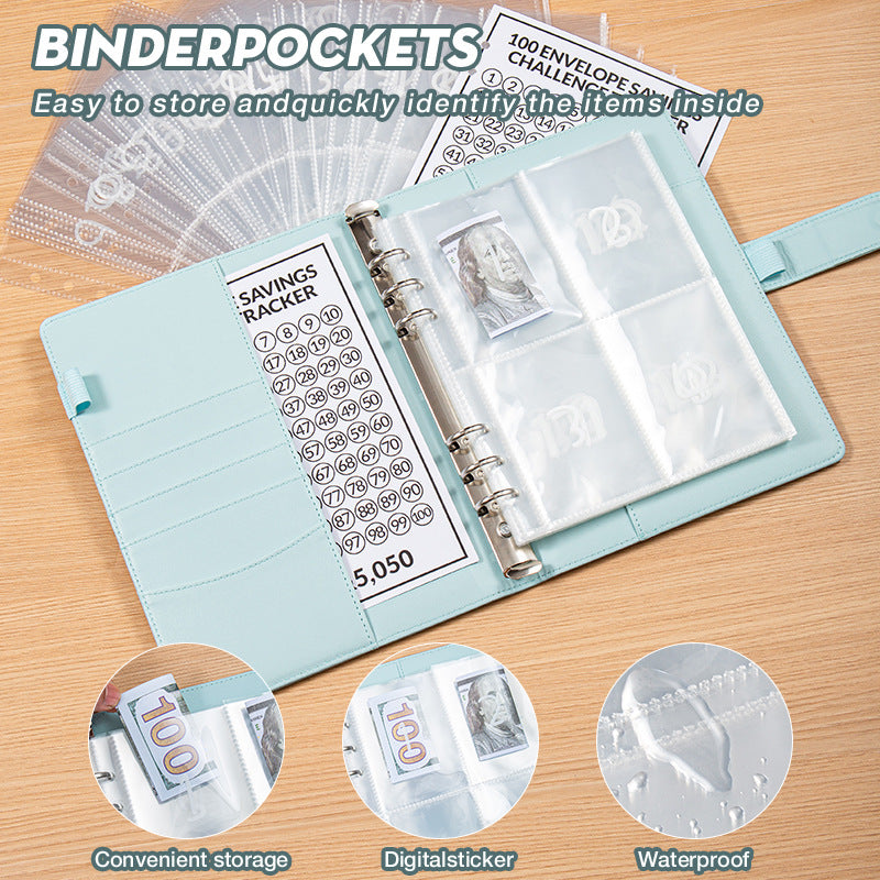 Blue 100 Envelope Savings Challenge Binder - A5 Budget Planner & Money Organizer with Zipper Pockets - Perfect for Couples & Families - Image 2