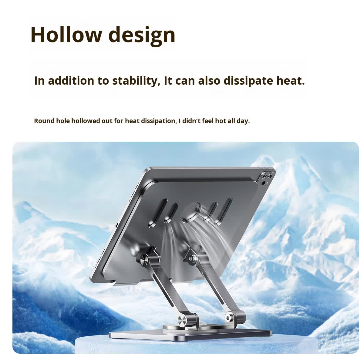 Grey 360 degree Rotating Tablet & Phone Stand - Heavy-Duty Aluminum Adjustable Holder with Cooling for iPad, iPhone, and More - Image 2