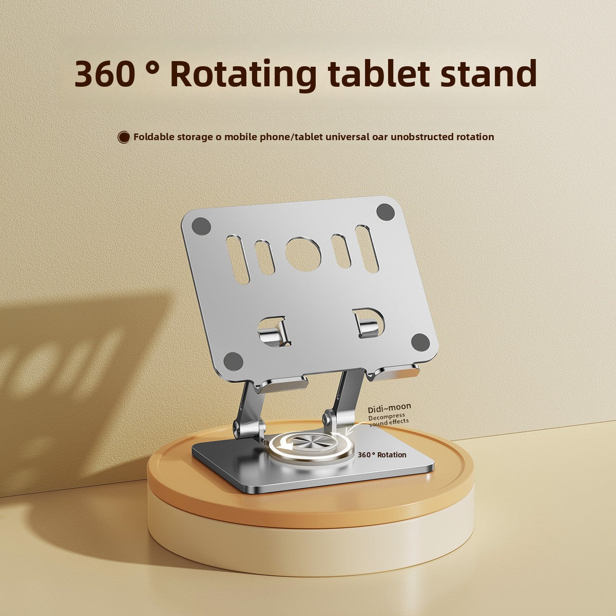 Grey 360 degree Rotating Tablet & Phone Stand - Heavy-Duty Aluminum Adjustable Holder with Cooling for iPad, iPhone, and More - Image 3