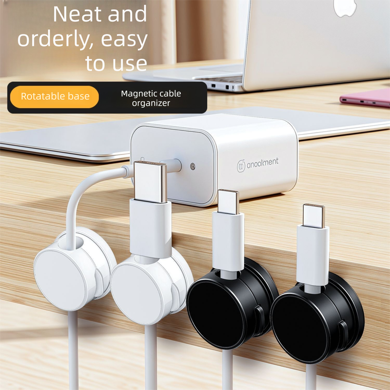 10-PCS White 360 Degree Rotating Cable Organizer with Magnetic Mount for Desktop Wire Management - Image 2
