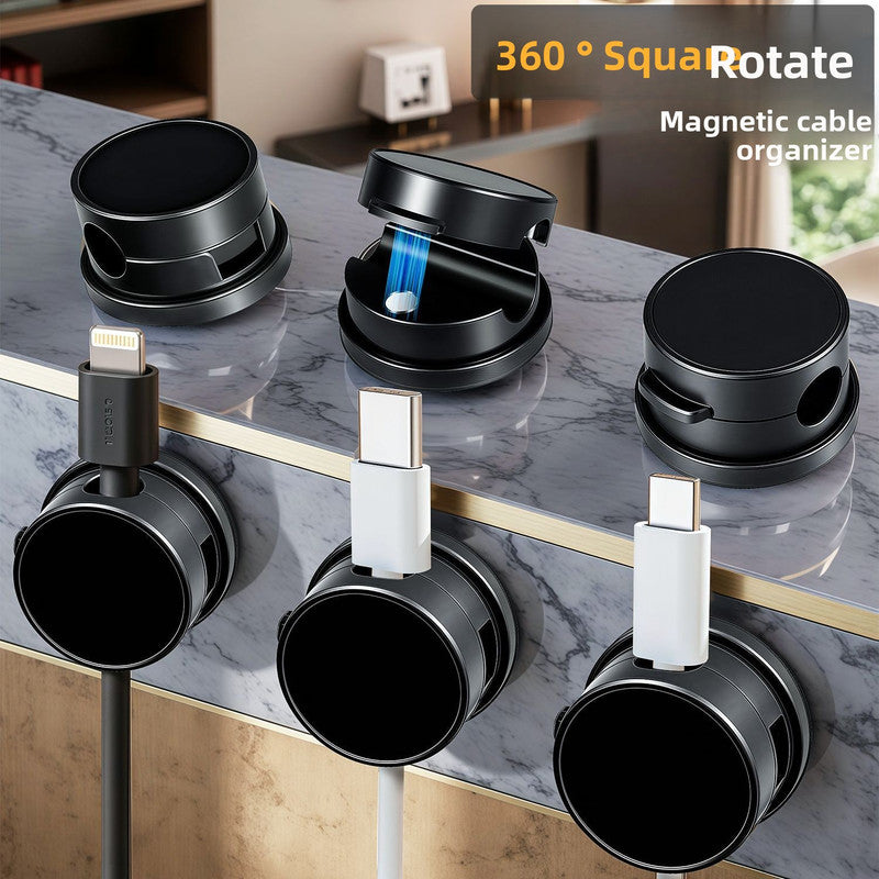 10-PCS Black 360 Degree Rotating Cable Organizer with Magnetic Mount for Desktop Wire Management - Image 6