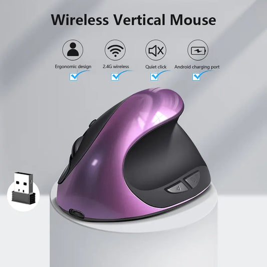 Blue 3rd Gen Vertical Wireless Mouse with USB-C Charging - Ergonomic 2.4G Silent Click Design for Office and Laptop Use - Image 3