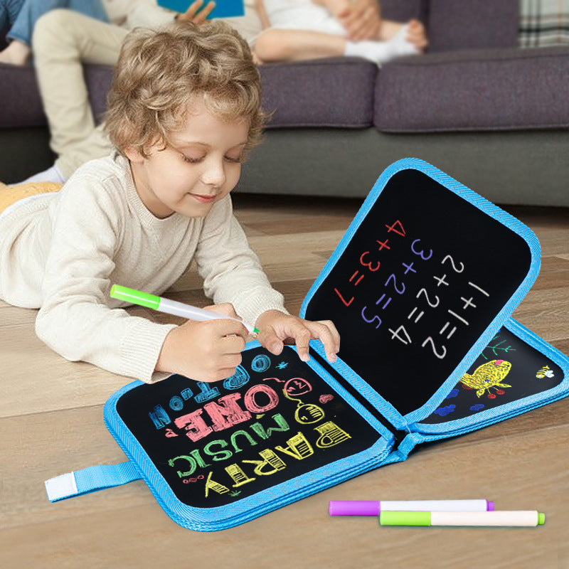 Green dinosaur Portable Reusable Drawing Board for Kids - erasable Doodle Book with Water Chalk Pens - Toddler Travel Activity Toy - Image 2