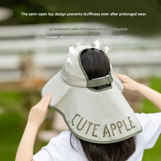 Grey Kids UV Protection Sun Hat - Breathable Wide Brim Bucket Hat with Neck Flap for Summer Beach & Outdoor Play - Image 2
