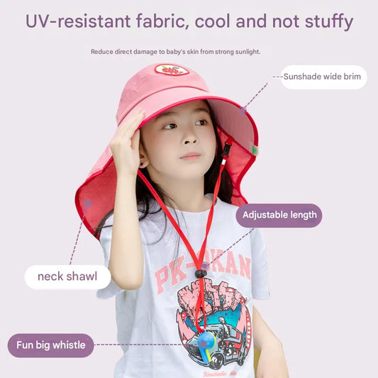 White Kids UV Protection Sun Hat - Breathable Wide Brim Bucket Hat with Neck Flap for Summer Beach & Outdoor Play - Image 3