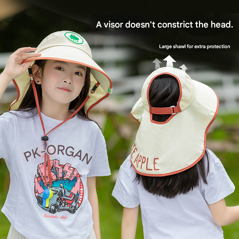 White Kids UV Protection Sun Hat - Breathable Wide Brim Bucket Hat with Neck Flap for Summer Beach & Outdoor Play - Image 4