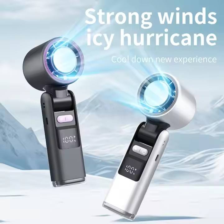 Grey New 100-Speed Portable Handheld Fan - Rechargeable Folding Turbo Mini USB Fan with Superconducting Cooling - Image 5