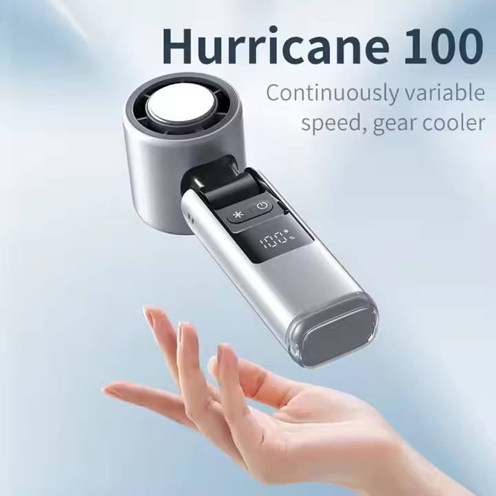 White New 100-Speed Portable Handheld Fan - Rechargeable Folding Turbo Mini USB Fan with Superconducting Cooling - Image 3