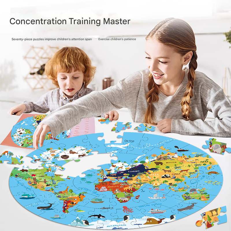 World Animal Puzzle Round Cardboard 70-Piece Jigsaw Puzzle - Educational Kids Puzzle Toy, Fun & Engaging - Image 3