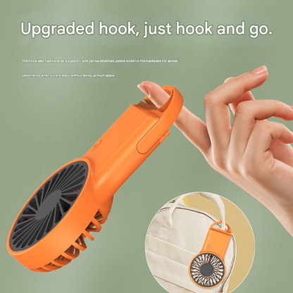 2-PCS Orange New Portable Handheld Air Cooler Fan - Foldable Desktop USB Rechargeable Mini Fan with Climbing Buckle - Image 2