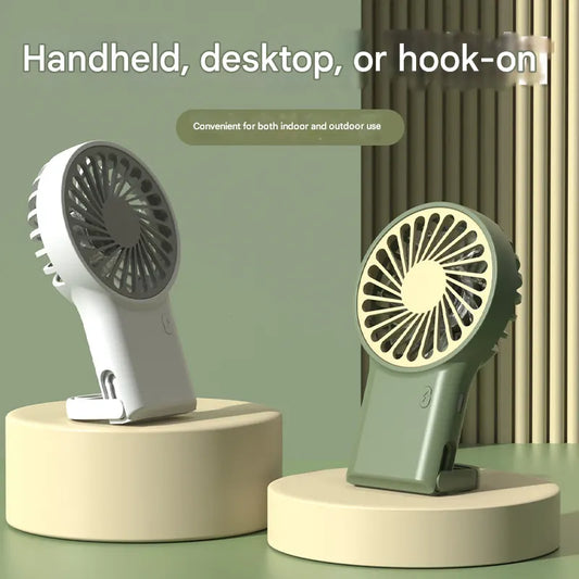 2-PCS Green New Portable Handheld Air Cooler Fan - Foldable Desktop USB Rechargeable Mini Fan with Climbing Buckle - Image 3