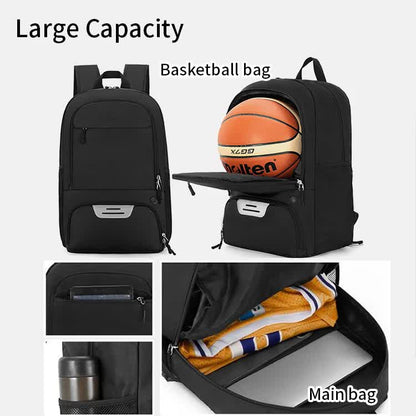 Red Sports Backpack with Separate Shoe & Ball Compartments - Waterproof Gym Bag for Basketball, Soccer, Travel & Daily Use - Image 4