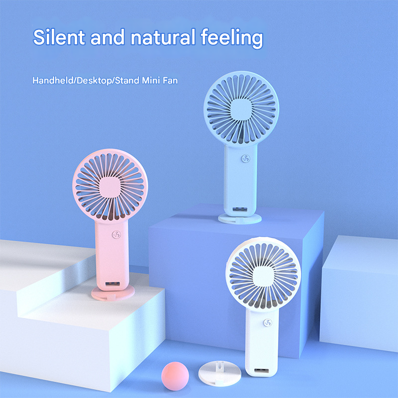 2-PCS Blue Portable USB Rechargeable Mini Handheld Fan with Desktop Base & Phone Stand - 3-Speed Quiet Operation - Image 3