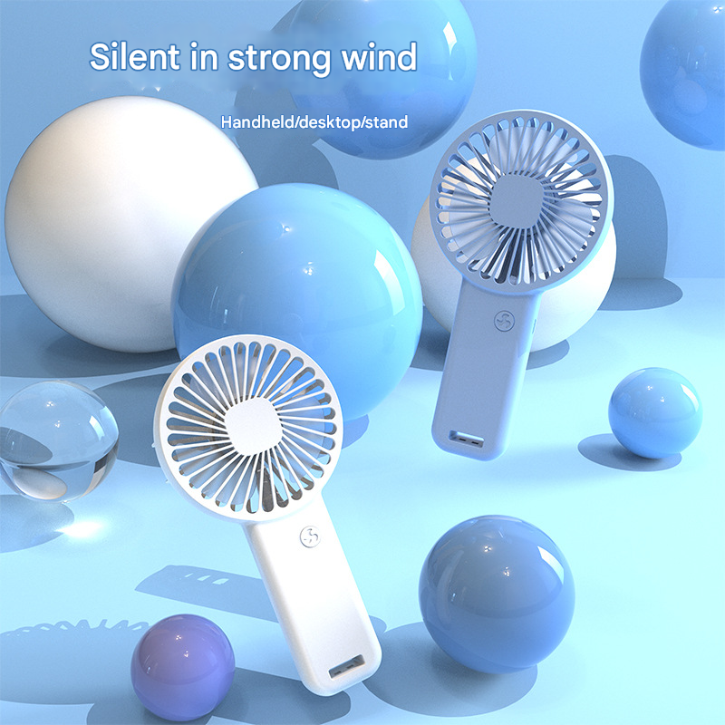 2-PCS White Portable USB Rechargeable Mini Handheld Fan with Desktop Base & Phone Stand - 3-Speed Quiet Operation - Image 2