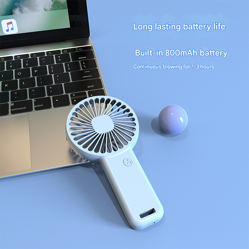 2-PCS White Portable USB Rechargeable Mini Handheld Fan with Desktop Base & Phone Stand - 3-Speed Quiet Operation - Image 5