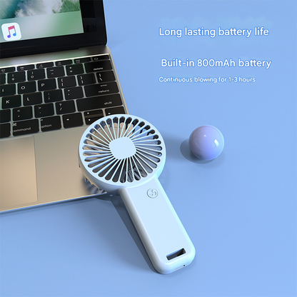 2-PCS White Portable USB Rechargeable Mini Handheld Fan with Desktop Base & Phone Stand - 3-Speed Quiet Operation - Image 5