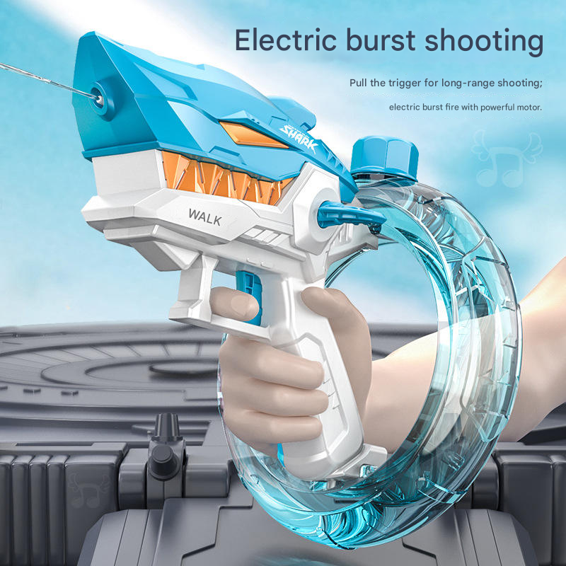 Grey Electric Shark Water Gun for Kids - Automatic Continuous Shot Blaster with Large Capacity Water Bottle & Rechargeable Lithium Battery - Long Range Summer Outdoor Toy - Image 2