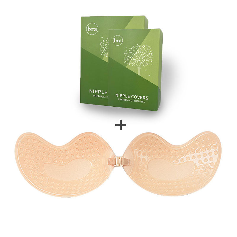3-PCS Skin color Invisible Silicone Push-Up Bra - Reusable Adhesive Mango Breast Pasties with Breathable Design - Strapless Backless Self-Adhesive Nipple Covers for Women(Cup C)