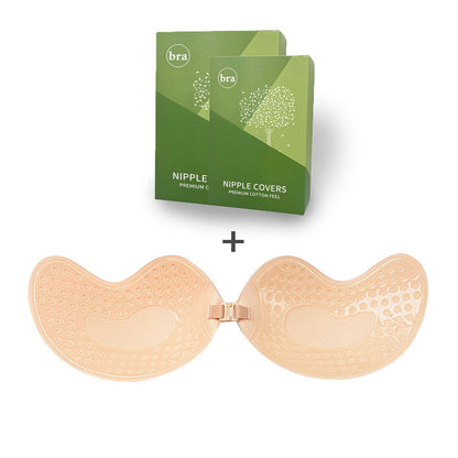 3-PCS Skin color Invisible Silicone Push-Up Bra - Reusable Adhesive Mango Breast Pasties with Breathable Design - Strapless Backless Self-Adhesive Nipple Covers for Women(Cup C)