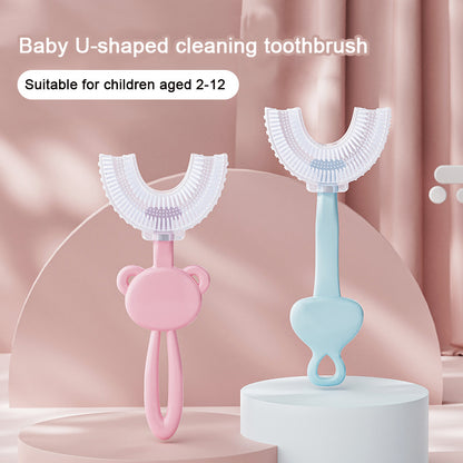 Blue frog U-Shaped Kids Toothbrush - Food Grade Silicone Manual Toothbrush for 2-12 Year Olds - 360 degree Full Mouth Cleaning Baby Oral Care - Comes with Wall Mount Holder - Image 2
