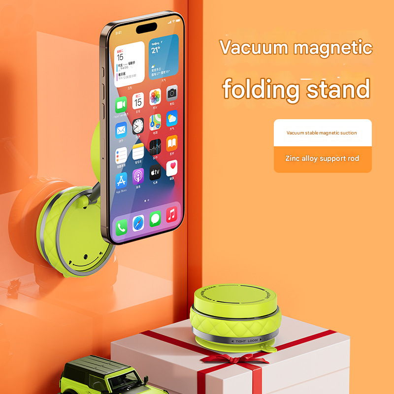 White Foldable Magnetic Phone Holder with Vacuum Suction - Multi-Angle Adjustable Zinc Alloy Desktop Phone Stand - Portable & Stable for Desk, Car & Multi-Scenario Use - Image 2