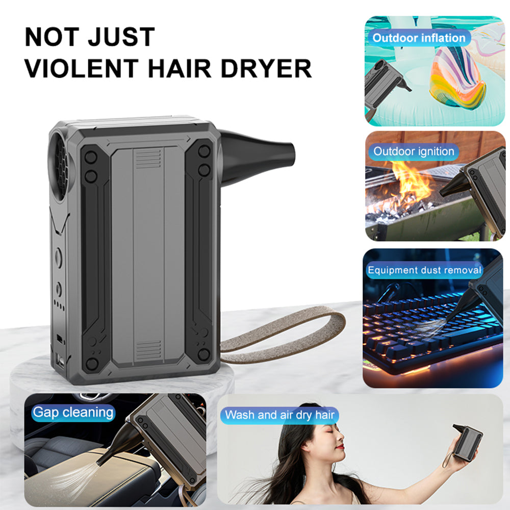 Black Multifunctional Turbo Fan - Portable High-Speed Dust Blower with LED Light & Emergency Power Bank for Outdoor & Home Use - Image 3