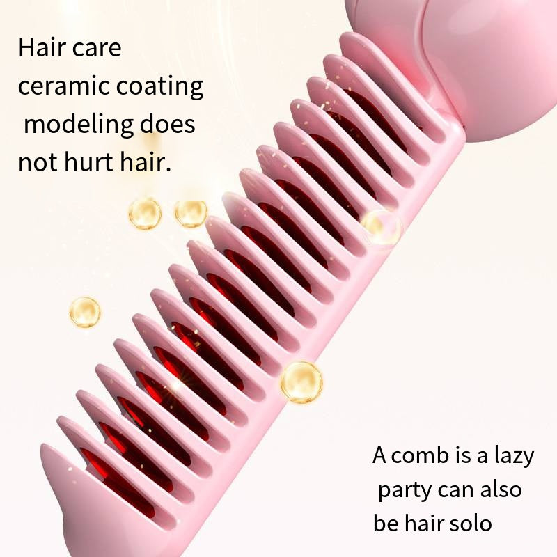 Beige Portable Foldable Cordless Hair Straightener Comb - 2-in-1 Ionic Styling for Smooth, Frizz-Free Hair - Image 2